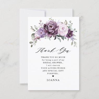 Shades of Dusty Purple Blooms Moody Bridal Shower Thank You Invitations