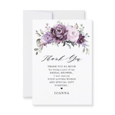 Shades of Dusty Purple Blooms Moody Bridal Shower Thank You Invitations