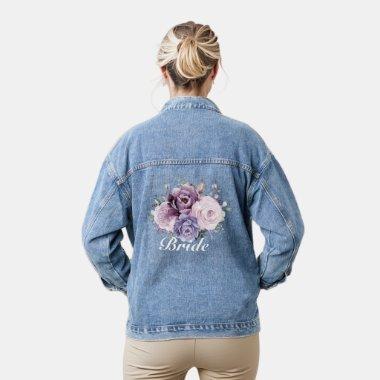 Shades of Dusty Purple Blooms Moody Floral Bride Denim Jacket