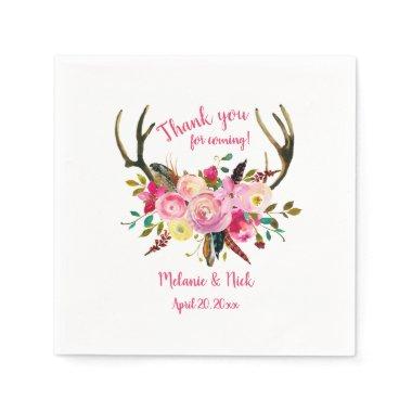 Shades of Pink Floral antlers bridal shower decor Paper Napkins