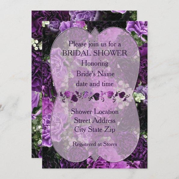 Shades of Purple Carnations Bridal Shower Invitations