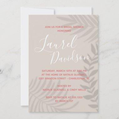 Shadow Palm Tan and Coral Shower Invitations