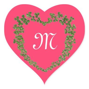 SHAMROCK HEART MONOGRAM St Patrick's Day Pink Heart Sticker