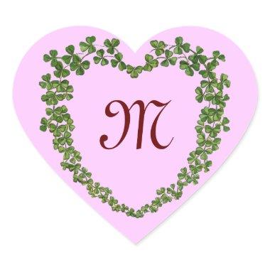 SHAMROCK HEART MONOGRAM St Patrick's Day Pink Heart Sticker