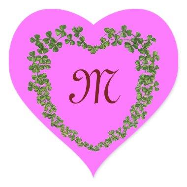 SHAMROCK HEART MONOGRAM St Patrick's Day Pink Heart Sticker
