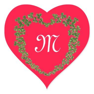 SHAMROCK HEART MONOGRAM St Patrick's Day Red Heart Sticker