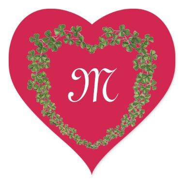 SHAMROCK HEART MONOGRAM St Patrick's Day Red Heart Sticker
