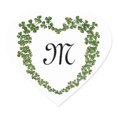 SHAMROCK HEART MONOGRAM St Patrick's Day White Heart Sticker