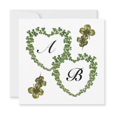 SHAMROCK HEARTS MONOGRAM green white purple black Announcement