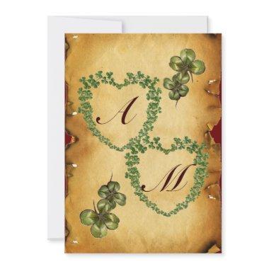 SHAMROCK HEARTS MONOGRAM PARCHMENT ANNOUNCEMENT