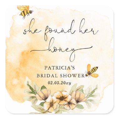 She Found Her Honey Floral Bee  Square Sticker