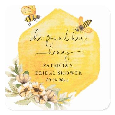 She Found Her Honey Floral Bee  Square Sticker