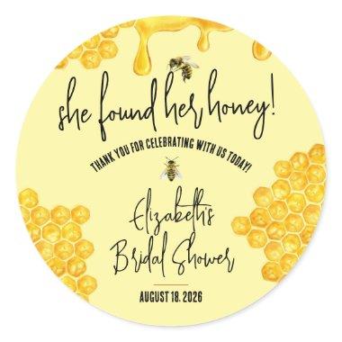 She Found Her Honey! Honeybee Bridal Favor Classic Round Sticker