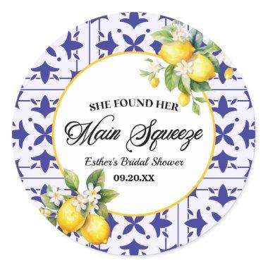 She Found Her Main Squeeze Lemon Bridal Shower Classic Round Sticker