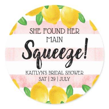 She Found Her Main Squeeze Lemon Bridal Shower Classic Round Sticker