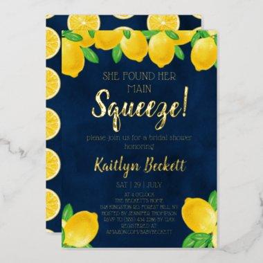 She Found Her Main Squeeze Lemon Bridal Shower Foil Invitations