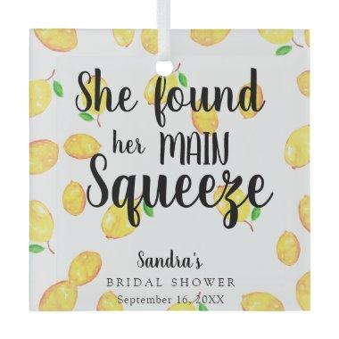 She Found Her Main Squeeze Lemon Bridal Shower Glass Ornament