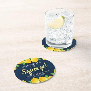 She Found Her Main Squeeze Lemon Bridal Shower Round Paper Coaster