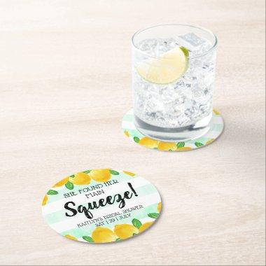 She Found Her Main Squeeze Lemon Bridal Shower Round Paper Coaster
