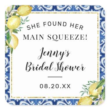 She Found Her Main Squeeze Lemon Bridal Shower Square Sticker