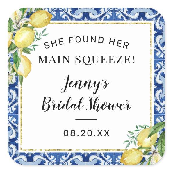 She Found Her Main Squeeze Lemon Bridal Shower Square Sticker