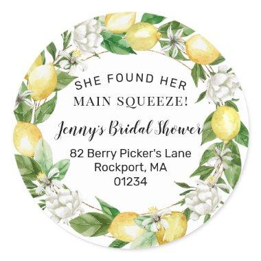 She Found Her Main Squeeze Lemon Return Address Classic Round Sticker