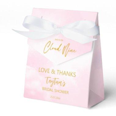 She is on cloud nine  pink and gold favor boxes