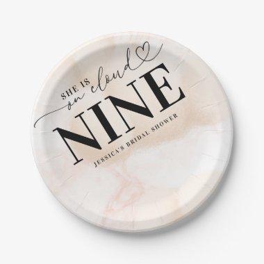 She is on Cloud Nine Heart Script Bridal Shower Paper Plates