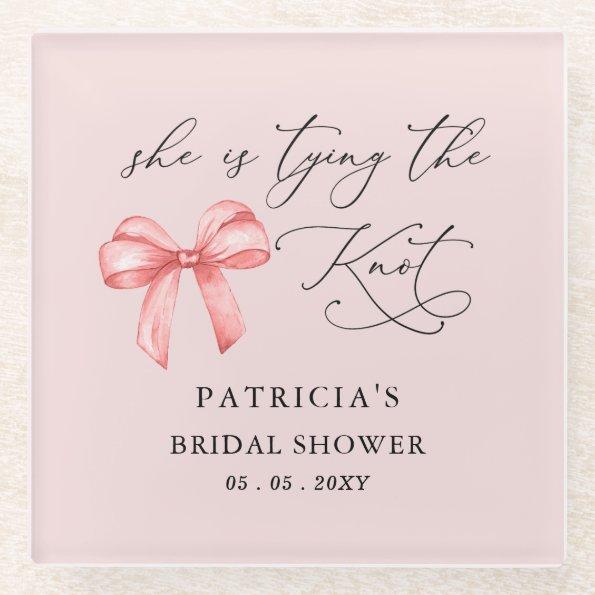 She is tying the knot pink bow  Glass Coaster