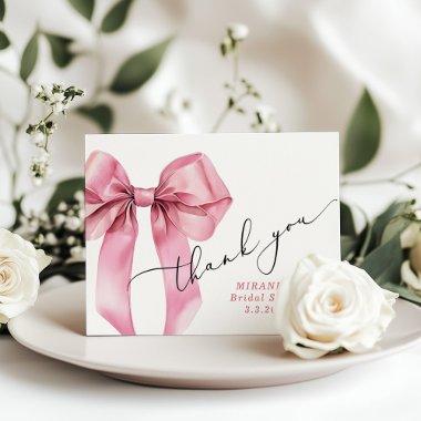She is tying the knot Pink Bow Bridal Thank You