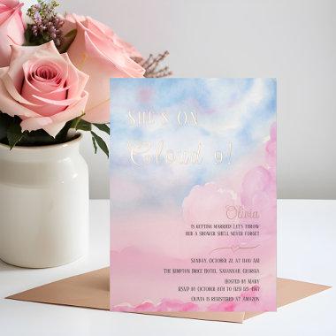 She’s On Cloud 9 Pink Bridal Shower Invitations