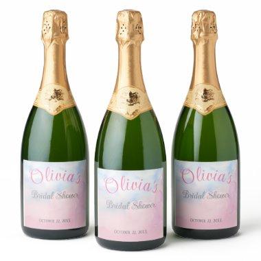 She’s On Cloud 9 Pink Watercolor  Sparkling Wine Label