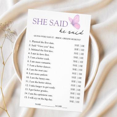 She said He said Bridal Shower Game Butterfly Flyer