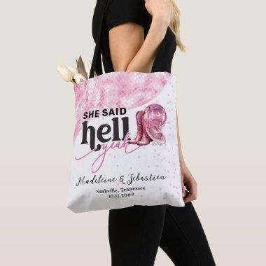She Said Hell Yeah Pink Western Booth Hat Wedding Tote Bag