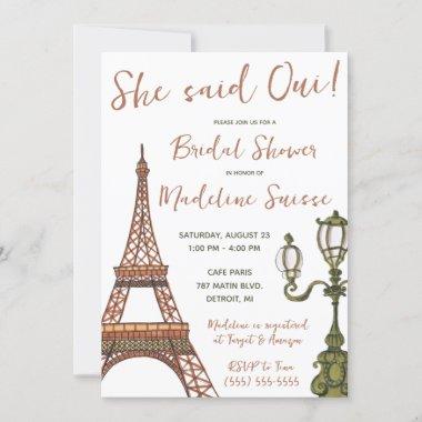 She Said Oui! Paris, France Themed Bridal Shower Invitations