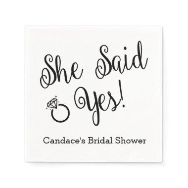 She Said Yes, Black and White Custom Napkins