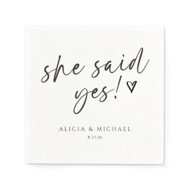 She Said Yes Bridal Shower Modern Handwriting Napkins