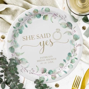 She Said Yes Greenery Eucalyptus  Pap Paper Plates