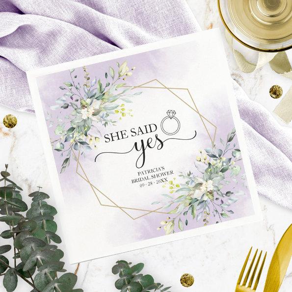 She Said Yes Greenery Geometric  Napkins