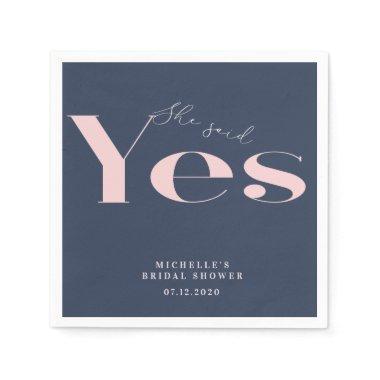 She said yes modern typography bridal shower napkins