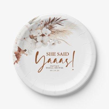 She Said Yes Terracotta White Floral Bridal Shower Paper Plates