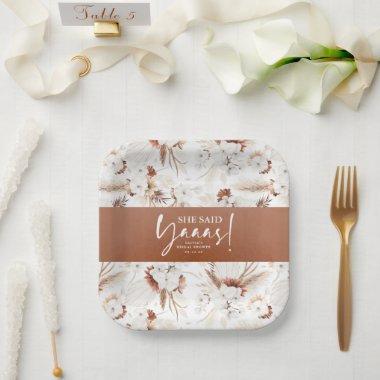 She Said Yes Terracotta White Floral Bridal Shower Paper Plates