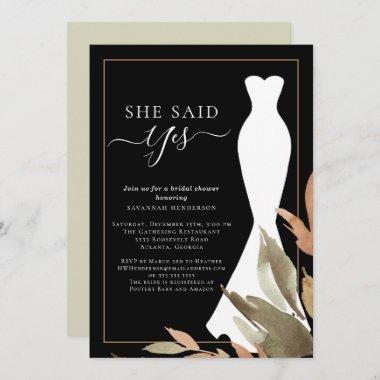 She Said Yes Watercolor Fall Leaves Bridal Shower Invitations