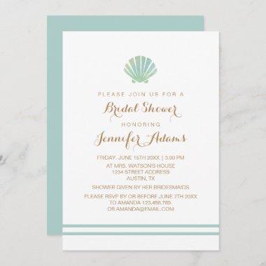 Shell Watercolor Aqua Bridal Shower Invitations