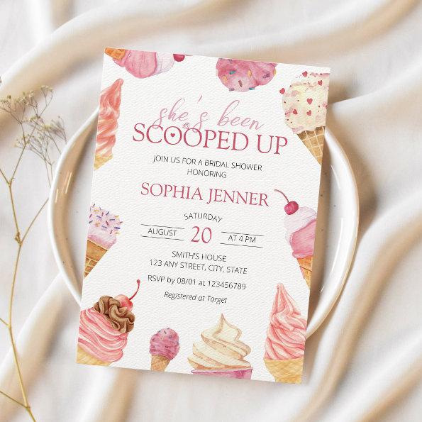 She's been Scooped Up Ice Cream Bridal Shower Invitations