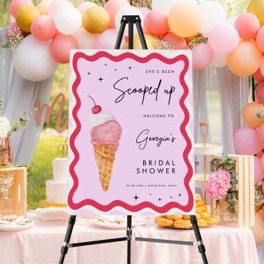 She's Been Scooped Up Pink and Red Wavy Welcome Foam Board