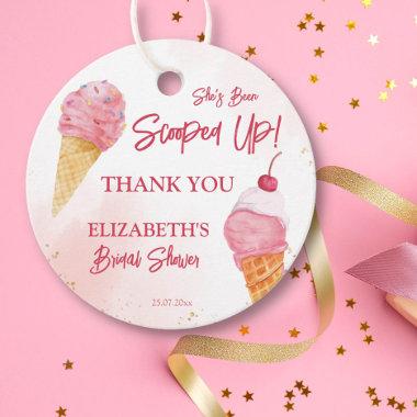 She's been scooped up pink ice cream bridal shower favor tags
