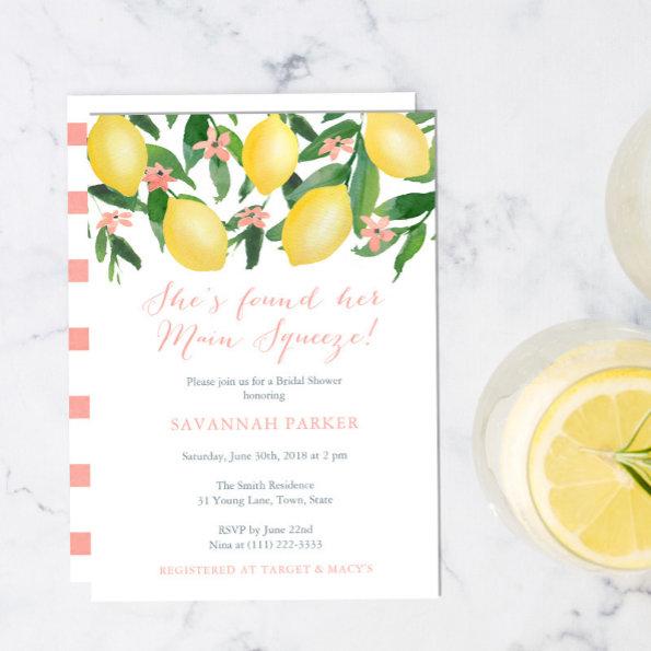 She's Found Her Main Squeeze Lemons Bridal Shower Invitations