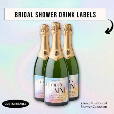 She's on cloud 9 Colorful Pastel  Sparkling Wine Label