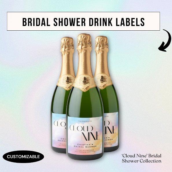 She's on cloud 9 Colorful Pastel  Sparkling Wine Label